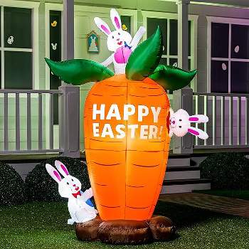 Joiedomi 6 ft Easter Bunnies with Carrot Inflatable Carrot and Bunny, Blow Up Easter Decoration with Build-in LED Lights for Easter Party