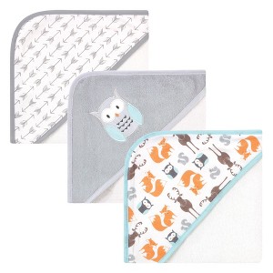Hudson Baby Infant Unisex Cotton Rich Hooded Towels, Owl, One Size - 1 of 4