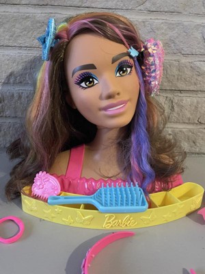 Barbie Totally Hair Neon Rainbow Deluxe Styling Head Brown Hair Target