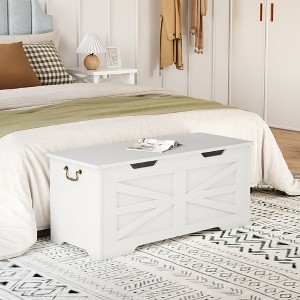Toy Storage Chest with Safety Hinge - 350lb Capacity Wooden Trunk Bench for Playroom & Entryway - 1 of 4