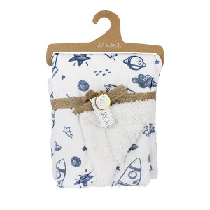 Lila and Jack Baby Blanket Blue Rocket Printed Mink with Natural Faux Shearling Backing Kids' Throw - 1 of 3