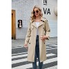Women's Double Breasted Long Trench Coat Windproof Classic Lapel Slim Overcoat with Belt - 2 of 4