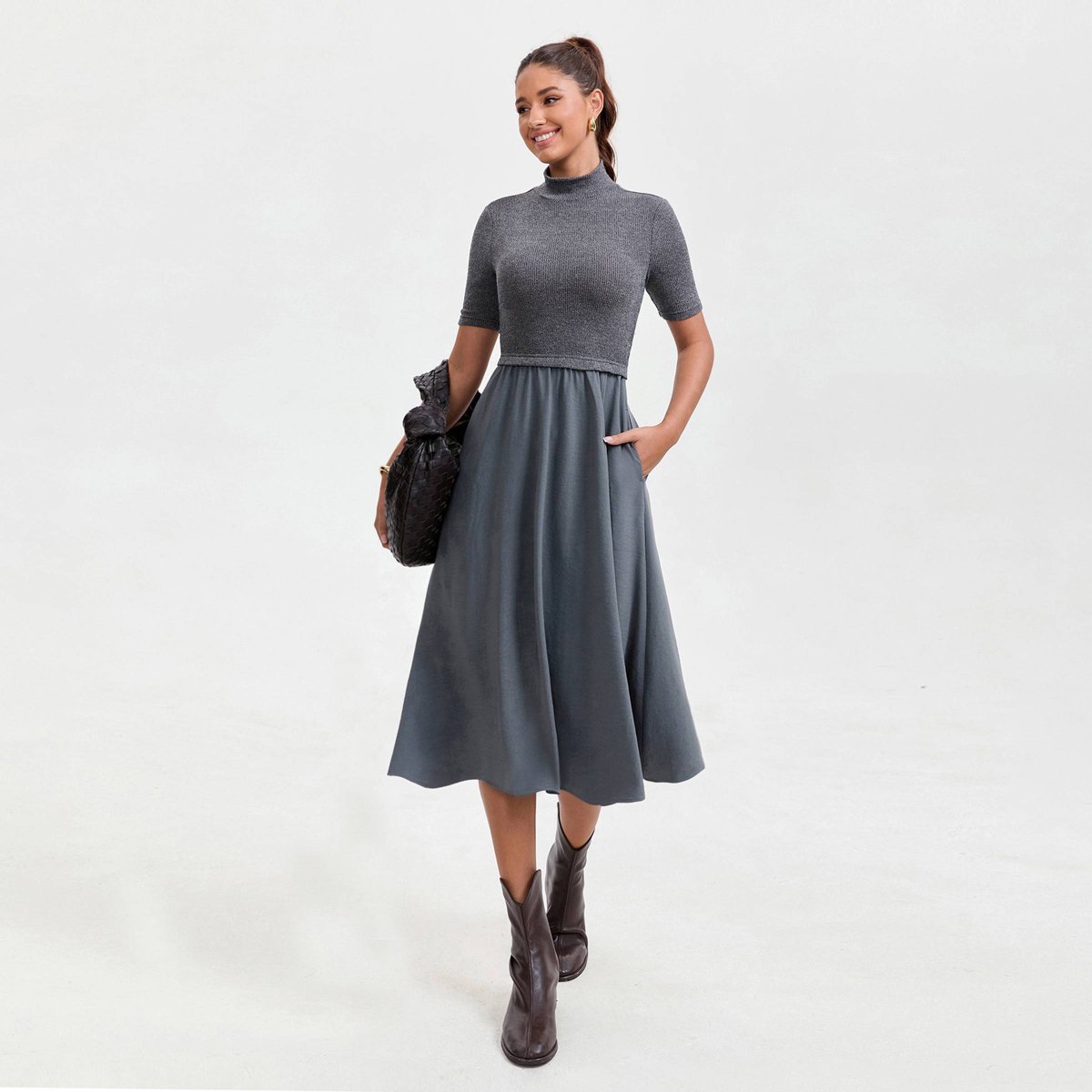 Женские платья A New Day Women's Short Sleeve Twofer Midi Dress - A New Day™ Gray M — фото 5
