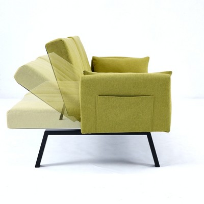 TIRAMISUBEST 70 Inch Convertible Sofa Bed Sleeper Couch Foldable Cup Holder Side Storage Guest Ready Small Space, Green