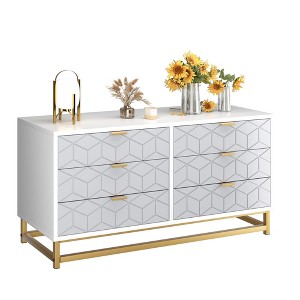 6 Drawer Dresser with Wide Storage, Wood Chest Organizer with Metal Legs, Modern Dresser for Bedroom, Living Room - 1 of 4
