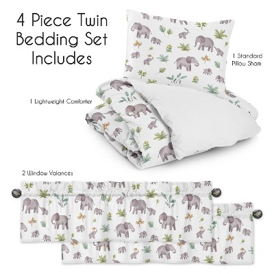 Gray Microfiber Twin Kids Bedding Set with Elephant Print
