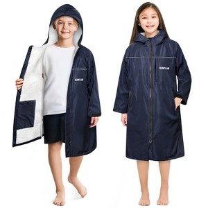 SUN CUBE Swim Parka Boy Girl, Kids Unisex Hooded Changing Robe with Faux Shearling Lining for Swimming, Surfing, Water Sports - 1 of 4
