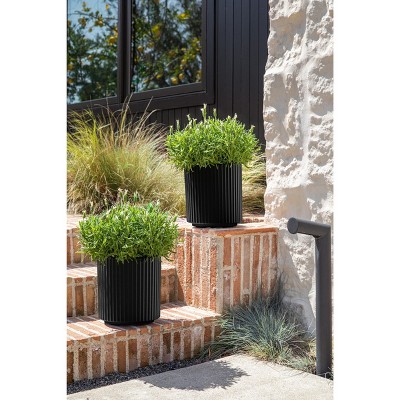 Black Fluted Plastic-Stone Round Planter Set