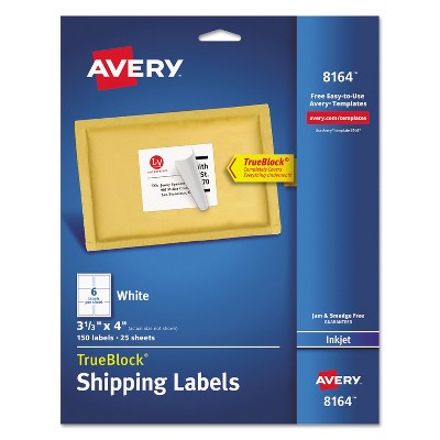 Avery Shipping Labels with TrueBlock Technology Inkjet 3 1/3 x 4 White 150/Pack 8164
