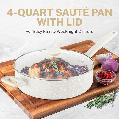 Cream Granite Nonstick Aluminum 10" Sauté Pan with Lid