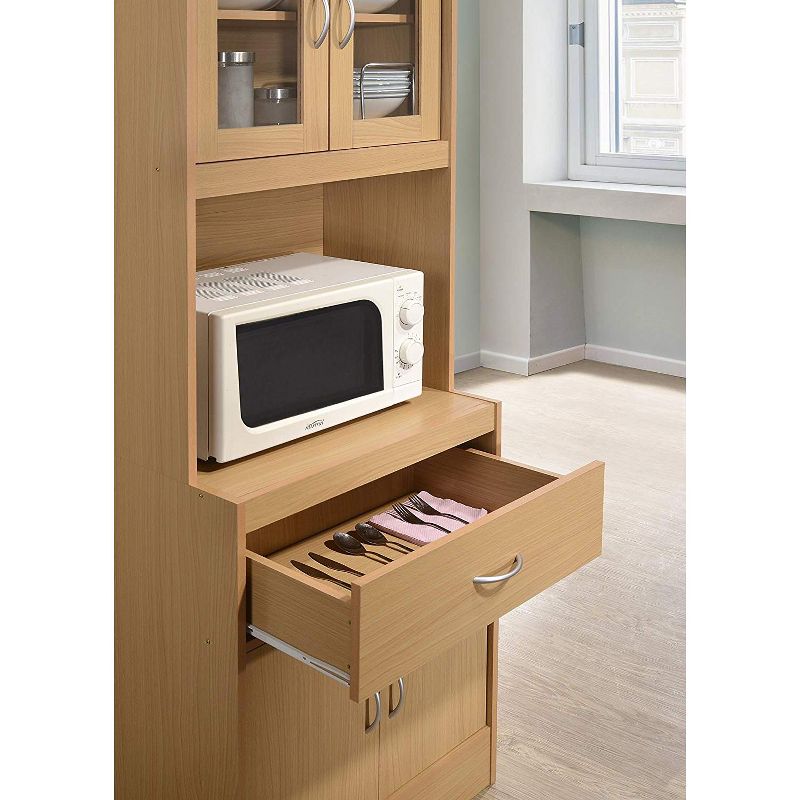 Hodedah Freestanding Kitchen Storage Cabinet w/ Open Space for Microwave, Beech, 5 of 7