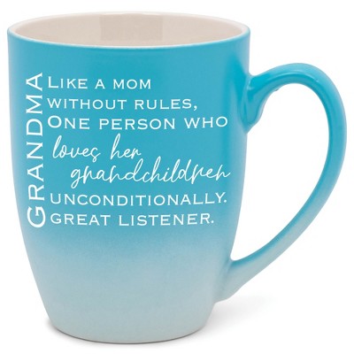 Grandma: Like A Mom Without Rules, Who Loves Two Toned Matte Pale Blue White 12 ounce Ceramic Stoneware Coffee Cup Mug