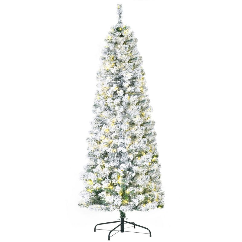 HOMCOM 6 FT Pre-Lit Snow-Flocked Slim Douglas Fir Artificial Christmas Tree with Realistic Branches, 250 LED Lights and 462 Tips, 4 of 10