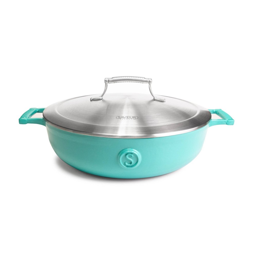 Saveur Selects Voyage Series 4.5qt Enameled Cast Iron Braiser with Stainless Steel Lid - Saveur Blue