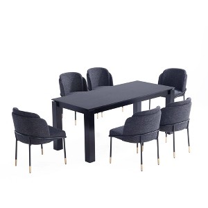 Manhattan Comfort 7pc 70.86" Rockaway and Flor Rectangle Dining Set Black: Industrial Style, Ash Wood Frame, Foam Padded Twill Seats - 1 of 4