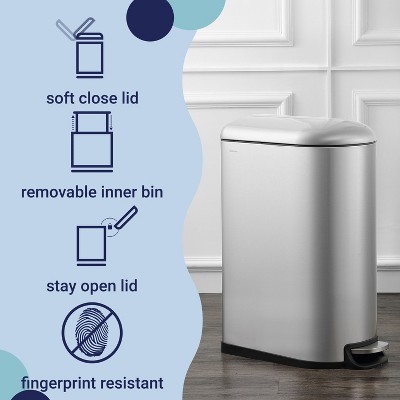 Roland Mini Stainless Steel Step-Open Trash Can, 2.6-Gallon, Chrome Finish