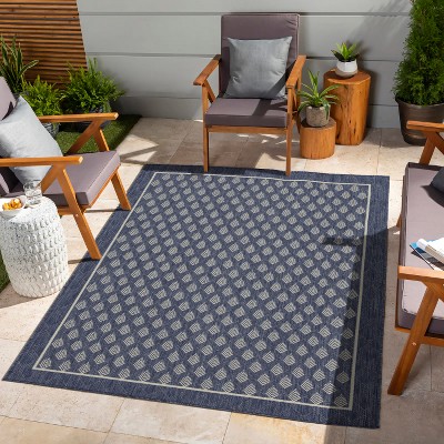 Outdoor Rugs for Living Rooms, Patios, Decks, Entryways, Camping, RV, Picnics, Three Sizes Available, Blue Leaf Pattern