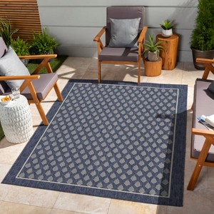 Outdoor Rugs for Living Rooms, Patios, Decks, Entryways, Camping, RV, Picnics, Three Sizes Available, Blue Leaf Pattern - 1 of 1