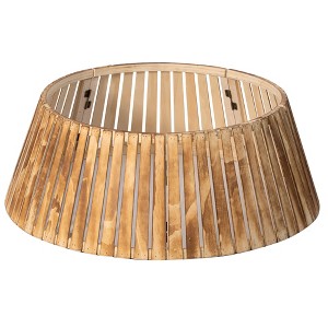 Gardenised Natural Wood Christmas Tree Collar Box with Slatted Panel Design Foldable Tapered Base Cover for Holiday Tree Stand Skirt - 1 of 4