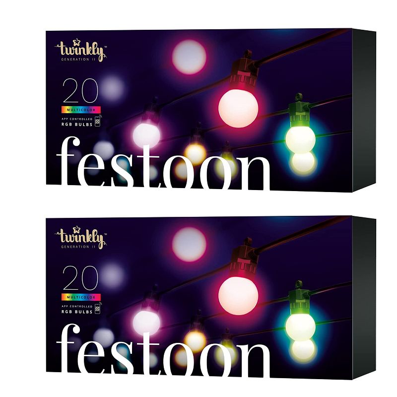 Twinkly Festoon App-Controlled LED Bulb Lights String Multicolor RGB (16 Million Colors) Black Cable. Indoor and Outdoor Smart Lighting Decoration, 2 of 6
