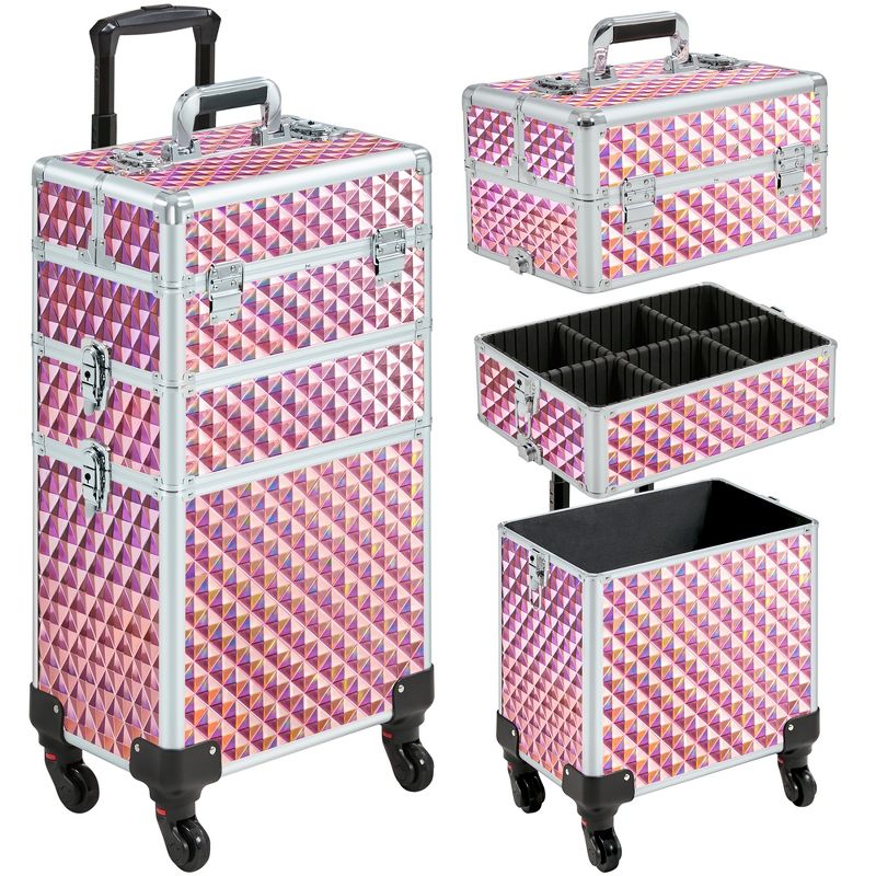 Yaheetech 3-in-1 Rolling Makeup Train Case with Large Storage, 3 of 8