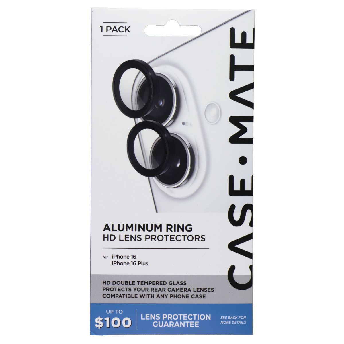 Case-Mate Aluminum Ring HD Lens Protectors for iPhone 16 and 16 Plus - Black
