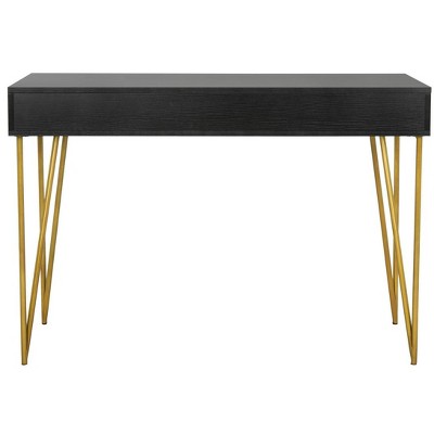 Chic Transitional Black and Gold Home Office Desk with Dual Drawers