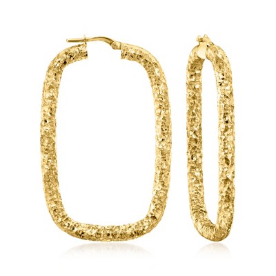 Ross-Simons Italian 18kt Gold Over Sterling Hammered Rectangular Hoop Earrings