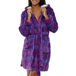 ADR Women's Short Robe, Plush Fleece Women's Robe, Hooded Bathrobe Woman - 1 of 4