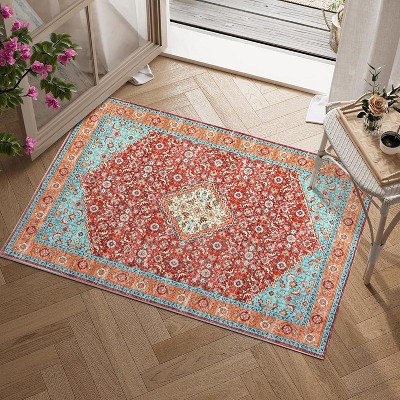 Modern Abstract Area Rugs: Machine Washable Low Pile Carpet, Neutral Non-Shedding Rug for Bedroom, Living Room, Kitchen, Dorm & Entryway