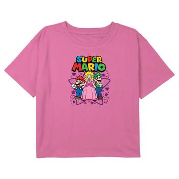 Girl's Nintendo Super Mario Bros Characters Logo Crop T-Shirt