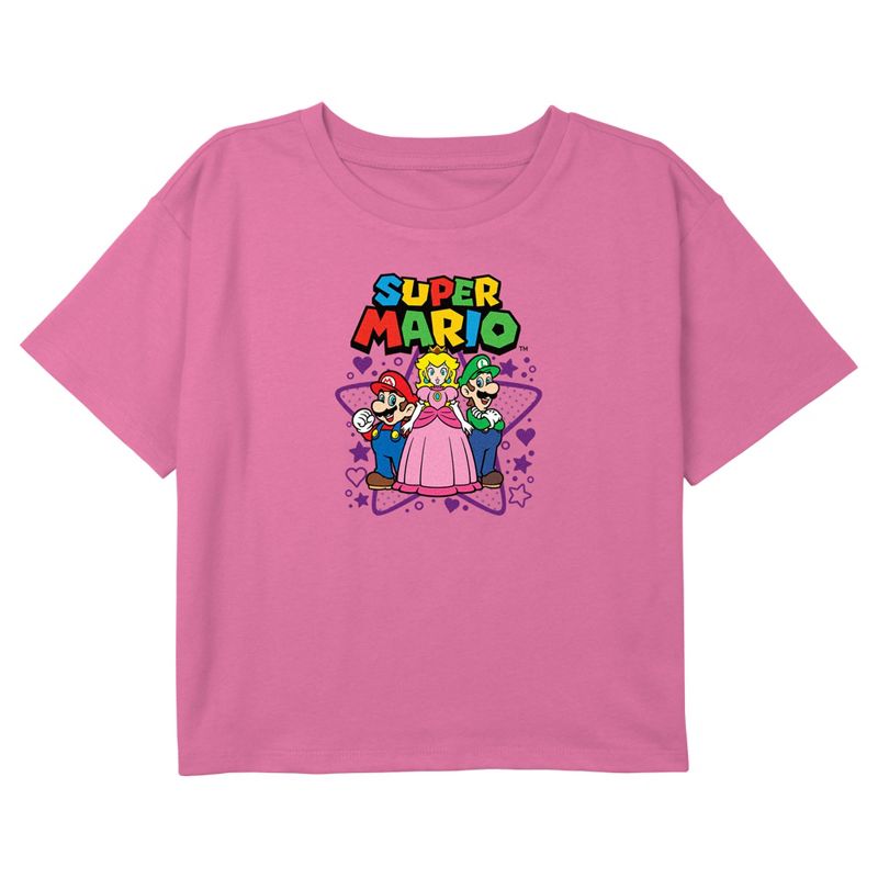 Girl's Nintendo Super Mario Bros Characters Logo Crop T-Shirt, 1 of 4