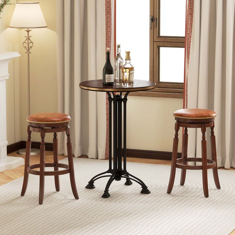 Costway 29" Swivel Bar Stool Set of 2/4 with Upholstered Seat & Rubber Wood Frame Round Walnut, 2 of 8