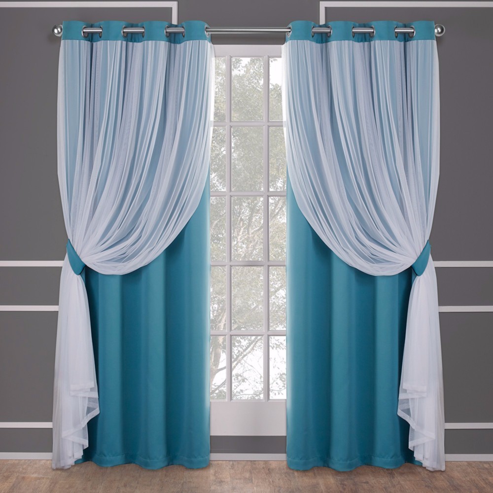 Photos - Curtains & Drapes Set of 2  Caterina Layered Solid Blackout with Sheer Top Curtain(84"x52")