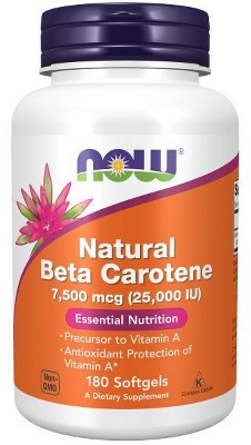 Natural Beta Carotene 25,000 IU by Now Foods  -  180 Softgel