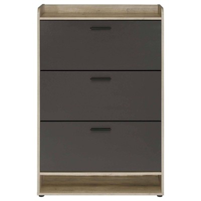 Beige and Gray 3-Tier Modern Wood Shoe Cabinet