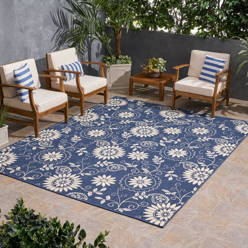 Wildflower Botanical Outdoor Rug Blue/Ivory - Christopher Knight Home, 4 of 7