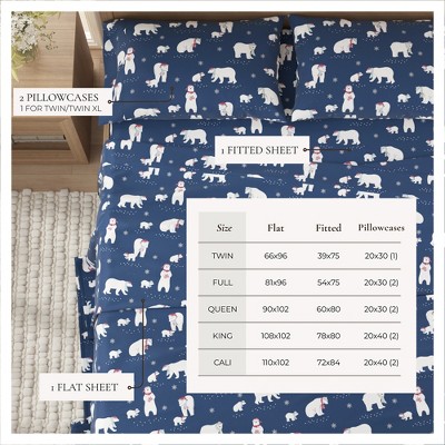 Full Size Navy Polar Bear Cotton Flannel Sheet Set