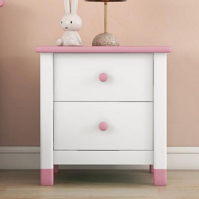 INFURNIC Nightstands Kids Nightstand with Two Drawers Cute Design Space Saving Sturdy Wood Frame for Bedroom, Pink, 20"*17"*20.5"