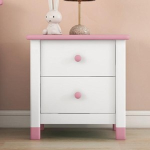 INFURNIC Nightstands Kids Nightstand with Two Drawers Cute Design Space Saving Sturdy Wood Frame for Bedroom, Pink, 20"*17"*20.5" - 1 of 4