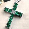 Pompeii3 6Ct TW Princess Cut Diamond & Emerald Cross Pendant Necklace Gold Lab Created - image 3 of 4