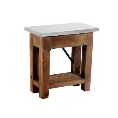 Modern Industrial Zinc & Wood Accent End Table with Shelf