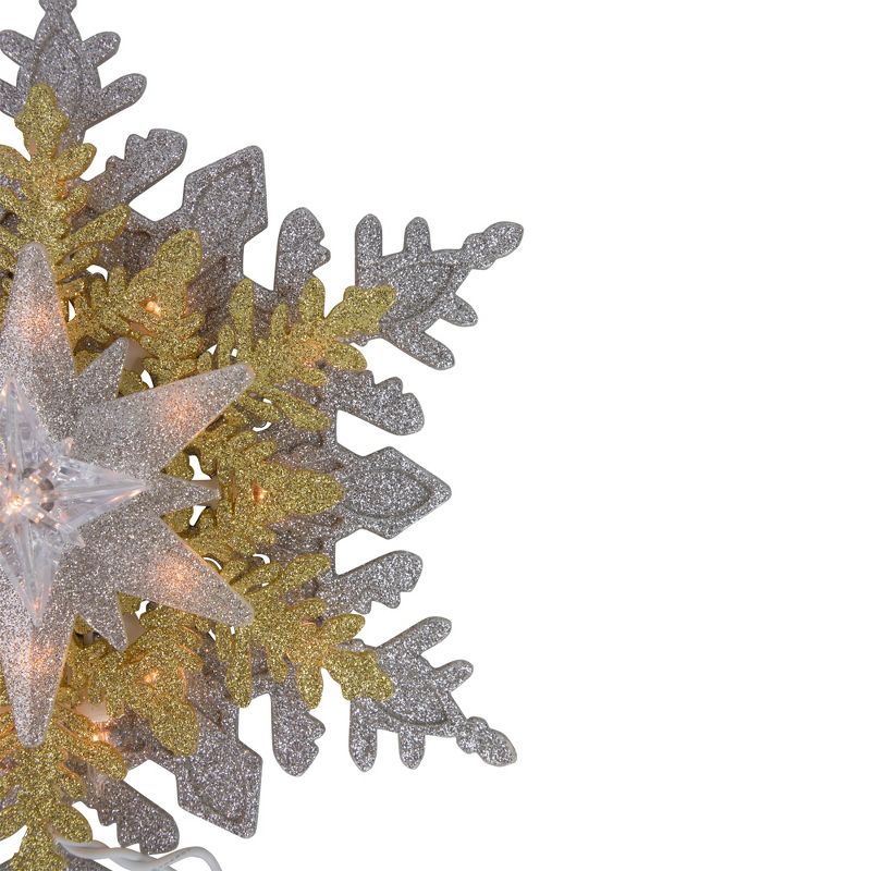 Northlight 13.75" Lighted Gold and Silver Snowflake Christmas Tree Topper, Clear Lights, 3 of 7