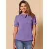 INSPIRE CHIC Women's Bow Tie Neck Solid Color Elastic Cuffs Elegant Office Short Sleeve Blouse - 2 of 4