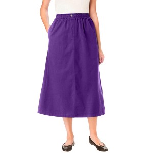 Woman Within 7-Day Elastic-Waist All-Cotton Pull-On Denim Jeans Skirt - 1 of 4