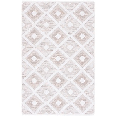 Augustine Nomadic Ivory Beige 76" Synthetic Geometric Area Rug