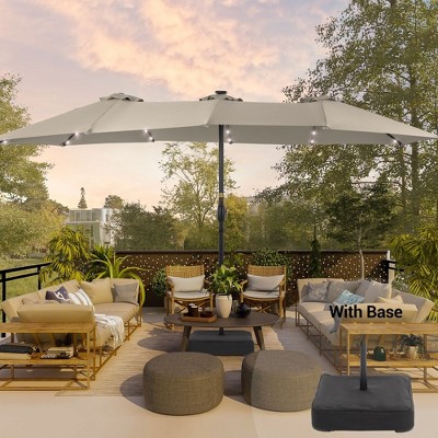 Sonkuki 15ft x 9ft Double Sided LED Solar Patio Umbrella with Base Included