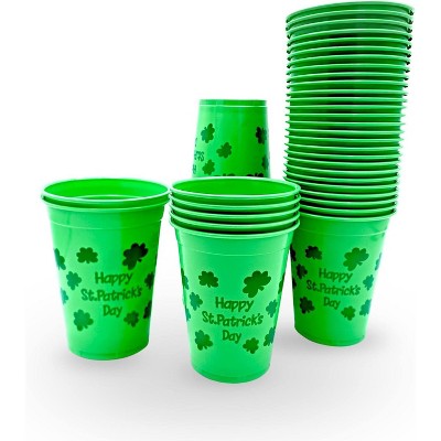 50 Pcs St Patricks Day Party Cups Disposable Plastic 16 Oz Bulk Party Supplies for Kids Adults By 4E's Novelty