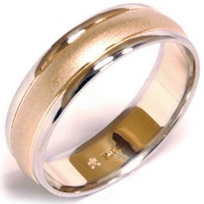 Pompeii3 Mens White Yellow Gold Two Tone Sandblast Wedding Band