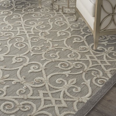 Natural Gray Flat Woven Floral Rectangular Area Rug